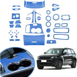 YAMUDA Compatible with Decorative Interior Protection Carbon Fiber Sticker for SUV Grand Cherokee 2014 2015 2016 2017 2018 2019 2020 2021 (Blue 43pcs)