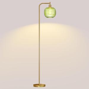 Mid Century Modern Floor Lamp, 67" Tall Standing Lamp with Transparent Green Glass Shade, Vintage Gold Floor Lamp for Living Room Bedroom, Stable 6.2lbs Weighted Base, ST64 LED Bulb Included