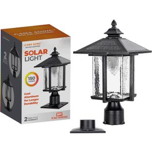 Gama Sonic Casita Outdoor Solar Light, Black Cast Aluminum with Beveled Glass, 3-Inch Pole Fitter or Pier Mount Lamp, 58i50023