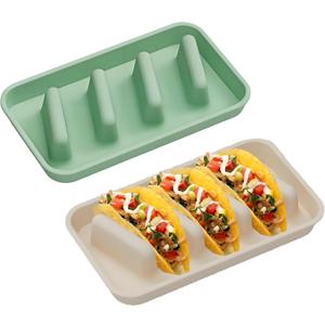 stuuikf 2-Pack Rectangular Silicone Tortilla Holder - 4-Slot Taco/Wrap Stand with Non-Slip Base (Cream & Mint), Kitchen Essential for Meal Prep, Parties & Food Trucks, Dishwasher Safe