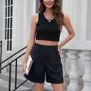 Bettysays Shorts for Women Bermuda Shorts Casual Elastic Waist Wide Leg Shorts with Pockets (XL)