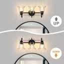 Bathroom Light Fixtures over Mirror, 3 Lights Vintage Wall Sconces with Hammered Glass Shade, 19.3" Matte Black Farmhouse Bathroom Wall Light Fixtures for Bedroom, Porch, Hotel, Mirror Cabinet