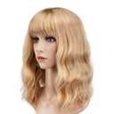 AGPTEK Wig, Synthetic Wig for Women Wavy, Colored Realistic Wig with Bangs, Great for Party, Cosplay, Daily-Use and Festivals (Blonde 13.7inch)
