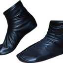 Shanan Men Women Unisex Real Black Sheep skin Leather Socks with Fleece Lined Sizes 6 to 11 (Black)