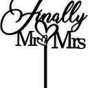 4 x Finally Mr & Mrs Cake Topper,Wedding Anniversary Bridal Shower Party Decorations,Romantic Wedding Party Decorative Cake Toppers (Acrylic Black)