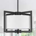 4-Light Modern Black Chandelier, 18" Geometric Dining Room Light Fixtures Over Table, Industrial Metal Linen Drum Chandelier Hanging Light Fixture for Kitchen Bedroom Living Room Foyer Entryway