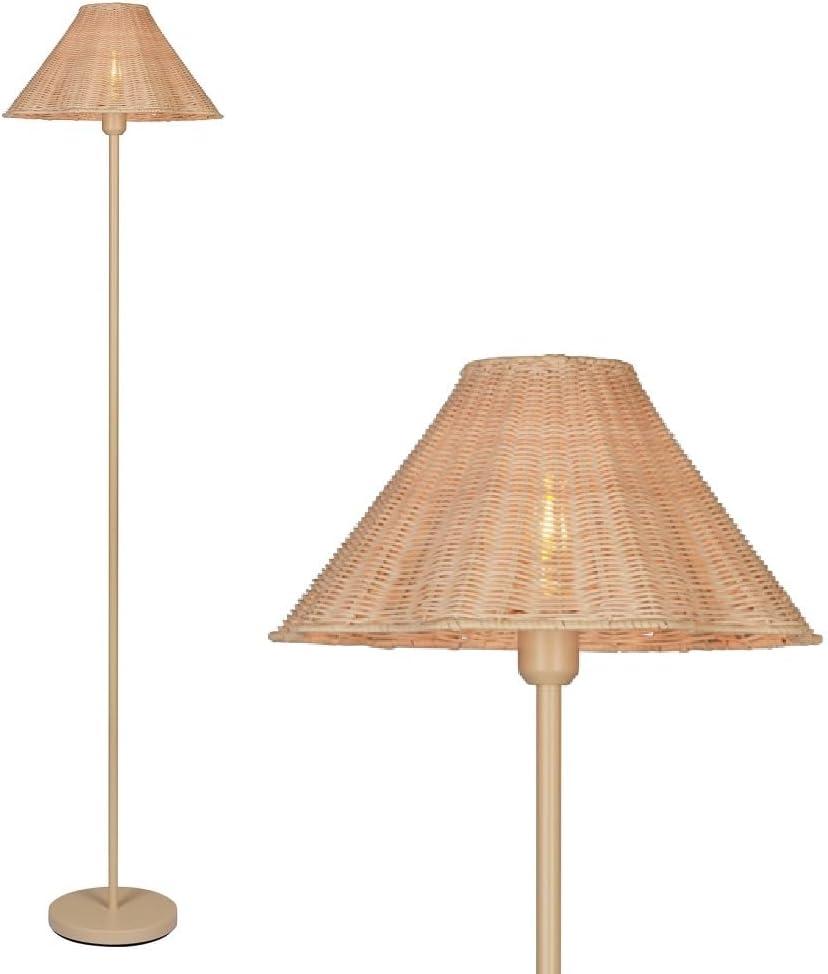 WOXXX Boho Floor Lamp with Wavy Line Rattan Lampshade, Corner Floor Lamp for Bedroom, Living Room, Dimmable Switch