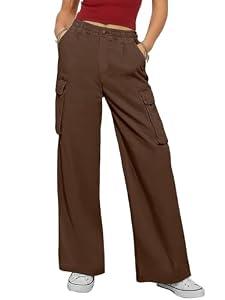 ANRABESS Womens Wide Leg Scrub Cargo Pants High Waisted Lightweight Casual Relaxed Fit Pants 2026 Vacation Y2K Streetwear Coffee Small