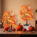 2Pack 24 Inch Fall Thanksgiving Decorations Maple Trees, Lighted Artificial Fall Tree with Lights, Thanksgiving Table Centerpieces Decoration Friendsgiving Decor for Home Office Indoor