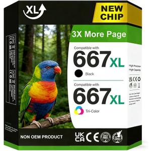 Printer Ink 667 for HP 667 XL Ink Cartridges Black and Color Compatible for HP Ink 667XL 667 Ink Cartridges Works HP667 HP667XL with DeskJet 1275 2374 2375 2376 2775 2776 6075 6475 6476 Printer