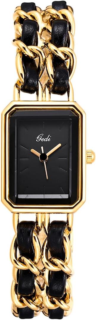 Gosasa Women's Elegant Dress Watch Chain Braid Band Fashion Square Bracelet Watches for Women Retro Minimalist Analog Quartz Waterproof Ladies Watch (Gold)