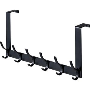 BOOMIBOO Over The Door Hooks, Sturdy Door Hanger, Towel Rack Towel Hooks for Bathroom 12 Hooks Large Over The Door for Bathroom, Bedroom Kitchen (Black)