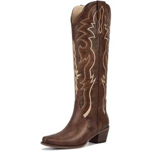 wetkiss Knee High Cowgirl Boots for Women, Reddish Brown, Size 8.5