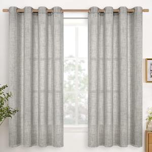 YoungsTex Linen Curtains 63 Inch Length Burlap Linen Curtains with Bronze Grommet Privacy Light Filtering Farmhouse Window Drapes for Living Room, Dark Grey, 2 Panels, 52 X 63 Inch