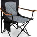 FAIR WIND Oversized Fully Padded Camping Chair, Heavy Duty Quad Fold Chair Arm Chair Support 350 LBS with Cup Holder, Collapsible Lumbar Back Chair Portable for Outdoor, Black