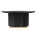 Christopher Knight Home Modern Round Coffee Table 33.46" Fluted Pedestal Base Sculptural Accent Table with Ash Veneer Top and Gold Metal Detail for Living Room Lounge and Minimalist Interiors, White