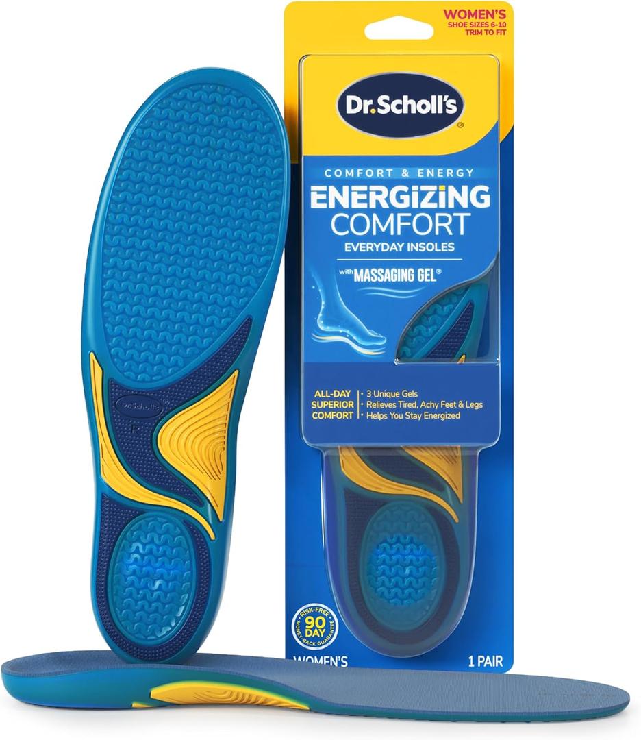 Dr. Scholls Energizing Comfort Womens Everyday Insoles with Massaging Gel - Clinically Proven, All-Day Energy and Comfort Inserts with Patented Triple Gel Design - Shock Absorbing, Arch Support (1 Pair (Pack of 2))