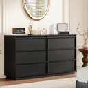55.12" Modern Chest of Drawer, 6 Deep Drawers,Clothes Organizer,Large Storage Cabinet for Living Room, Bedroom,Dresser TV Stand, Wood Drawer Organizer for Living Room, Hallway,Black