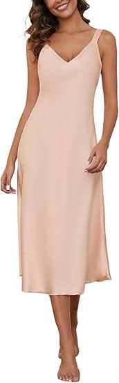 Silk Nightgown for Women Long Satin Slip Dress Nightdress Silky Chemise Nightie Soft V Neck Nightwear Size S