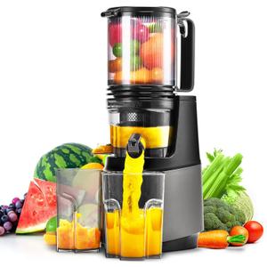 Cold Press Juicer,Slow Masticating Juicer Machines with 5.3" Large Feed Chute for Most Fruits and Vegetables,Easy to Clean Lemon Orange juicer with 250W Motor and High Juice Yield,Deep Grey