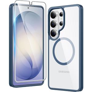 FNTCASE for Samsung Galaxy S26-Ultra Case: Clear Magnetic Phone Cases with Screen Protector Compatible with Magsafe Slim Anti Yellowing Rugged Protective Transparent Cell Phone Cover (Blue Magnetic)