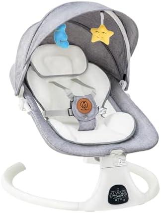 Baby Swing for Infants & Toddlers, Electric Bouncer with Remote Control, 3 Seat Positions, 5 Speeds, 5-Point Harness, Grey
