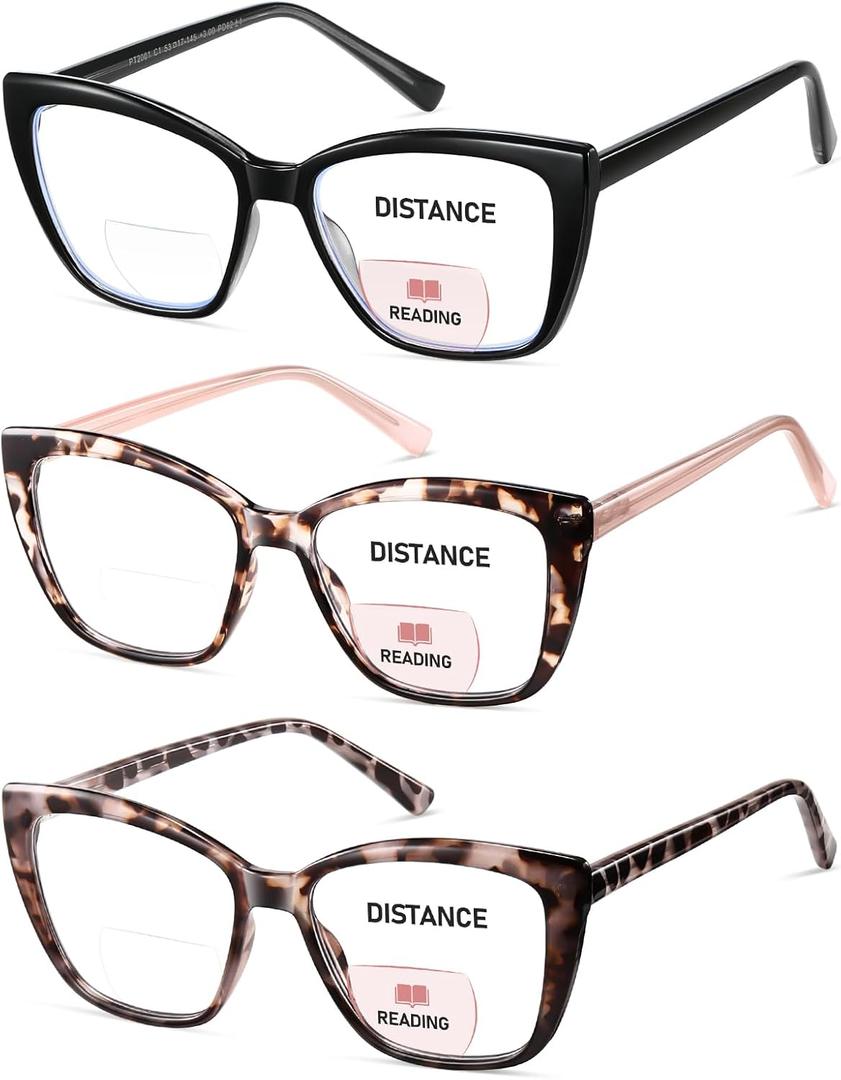 Bifocal Reading Glasses Women Cat Eye Oversized Blue Light Blocking Computer Readers Designer Clear Top Eyewear PT2001