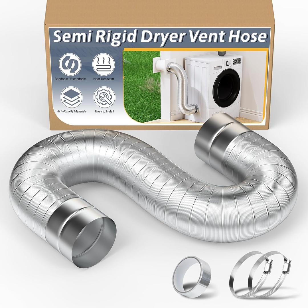 Flamorrow 4-inch Semi Rigid Dryer Vent Hose, Flexible Aluminum Dryer Vent Duct with 2 Clamps & Aluminum Foil Tape, 3 Feet Length Semi-Rigid Dryer Vent Hose for Tight Space, Efficient Airflow