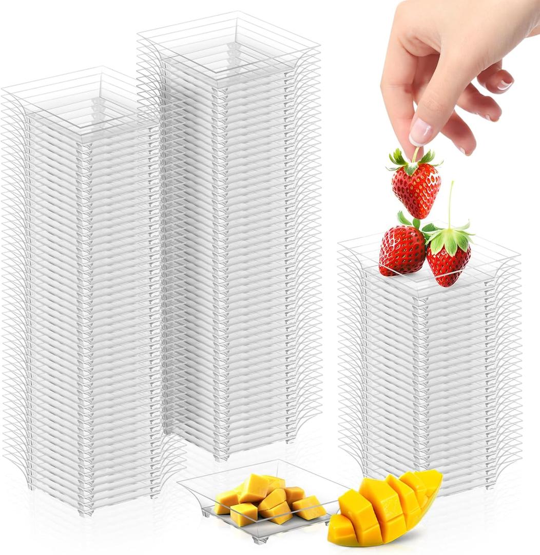 200 Pcs Mini Dessert Plates, Clear Disposable Plastic Tray, Mini Plastic Dish for Sauce, Dessert, Fruit or Appetizer(2.4'')
