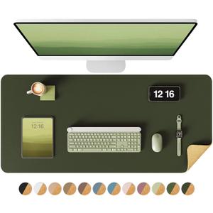 YSAGi Double-Sided Desk Pad, 35.4"x17" Leather Desk Mat, Eco Cork Desk Pad Protector,Large Mouse Pad,Waterproof Desk Blotter for Office/Home (Dark Green/Cork)