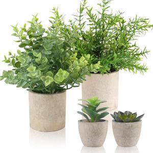 ALAGIRLS 4 Pack Small Fake Plants, 10" Artificial Plants Indoor Eucalyptus/Rosemary/Succulents, Small Faux Plants in Pulp Pot,for Farmhouse Decor, for Bathroom Bedroom Kitchen Office Living Room Decor