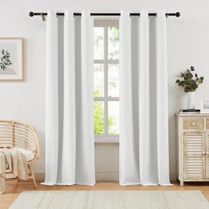 100% Blackout Linen Curtains for Bedroom,Pearl White Blackout Curtains 84 Inch Length 2 Panels Set,Textured Farmhouse Window Curtains for Living Room,Grommet Room Darkening Curtains,42" W x 84" L