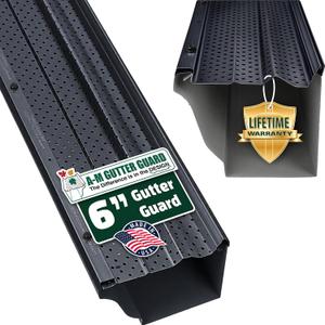 A-M Gutter Guard 6" x 50 Ft Black Aluminum, Leaf & Debris Protection, DIY