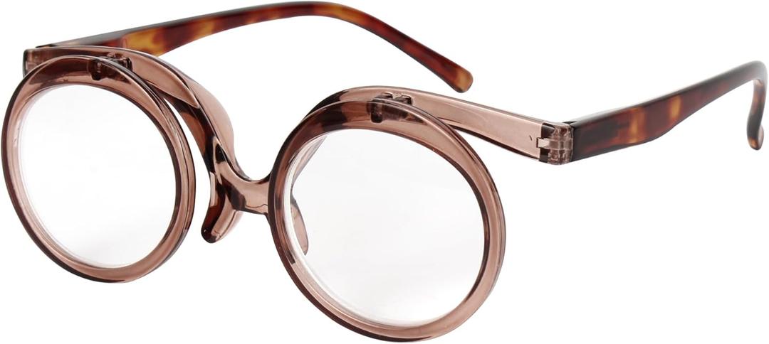 Aisi Makeup Reading Glasses For Women Cosmetic Readers Flip Up Double Lens Magnifying Eyeglasses (Coffee)
