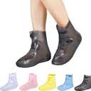 Dream Apparel Waterproof Rain Shoe Covers for Women Men, Non-Slip Reusable Foldable Boot Covers Rainproof Overshoes Over Shoes Galoshes (Medium, Brown)