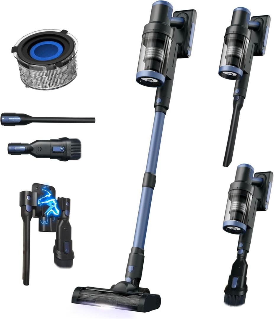 Cordless Vacuum Cleaner, 30KPA 350W Powerful Suction with 3 Modes, LED Touch Screen, Max 45min Runtime, Anti-Tangle Wireless Vacuum Cleaner for Home/Carpets/Hardwood Floors