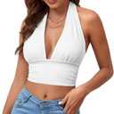 Rooscier Women's Halter Tie Back Crop Top Deep V Neck Sleeveless Backless Cami, Small