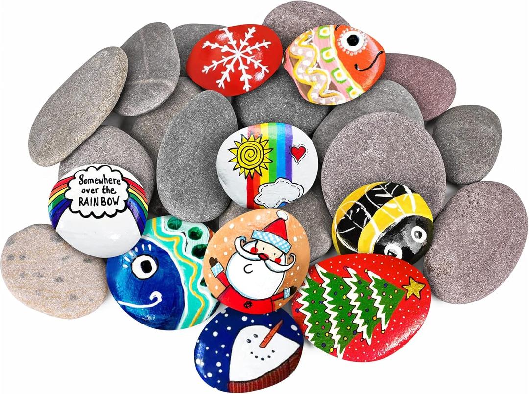 River Rocks for Painting 25 Pcs Large 2-3 Inch Flat Smooth Painting Stones Craft Rock to Paint for Kids Crafts Painting Bulk
