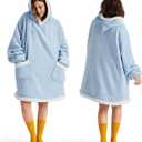 Bedsure Blanket Hoodie, Wearable Blanket Hoodie as Gifts for Mom, Birthday Gifts for Women Kids Teens Sherpa Sweatshirt, Sky Blue, Small
