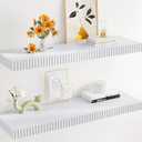 24" Floating Shelves for Wall, Wall Mounted Wood Shelves for Bathroom, Bedroom, Living Room, Kitchen, Hanging Shelf with Invisible Brackets for Storage,Books,Home Decor (White,Set of 2)