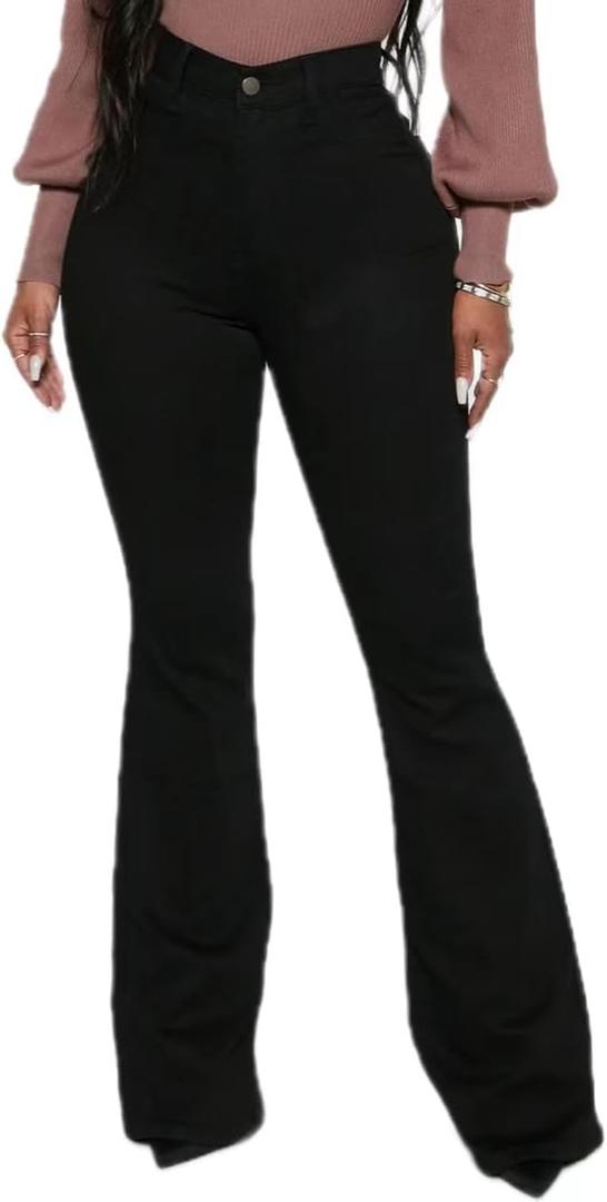 High Waisted Skinny Bell Bottom Jeans for Women Stretch Flare Slim Fit Denim Pants Black M