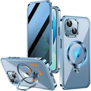 Upholyee [360 Rotatable CD Stand & Built-in Privacy Screen Magnetic Case for iPhone 13 [Compatible with MagSafe & Full Signal] Mil-Grade Shockproof Full Body Anti-Spy Cover for 13-Sierra Blue