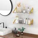 Clear Shelves, Gold Floating Shelves Wall Mounted Set of 2, 8mm Transparent Acrylic, Invisible Wall Shelves for Bedroom, Living Room, Bathroom, Kitchen, Office Display Decor (13in)