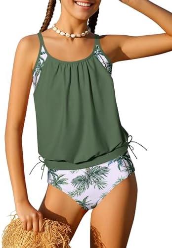 Jrbybazy Girls Tankini Swimsuit 2 Piece Tiered Ruffle Bathing Suit Teen Girl Swimsuit13-14