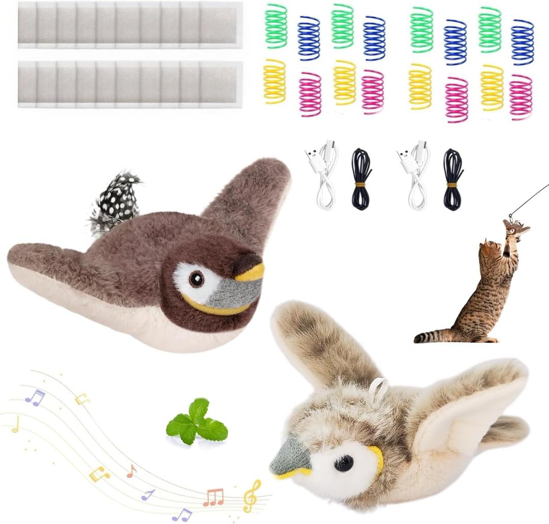 Cat Toys, Flapping Bird Cat Toy(No Flying), Interactive Catnip Toy with Catnip Bags, Chirping Noise Enrichment Moving Wings Dog Cat Kitten Toys, Flappy Flying Pets Toy for Indoor(Oriole) (B2-2Pack)