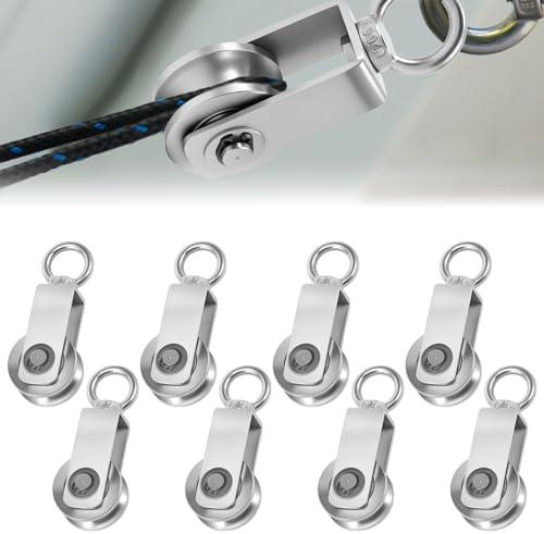 JUNXILPPD Cable Pulley Wheel for Rope with Ball Bearing, 304 Stainless Steel Lifting Bearing Rope Pulley Smooth No Noise Bearing Inside for Pulley System, Gym Equipment, Clothesline 8 Pack