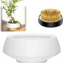 Ceramic Japanese Ikebana Vase Set with 2 inch Flower Frog Handmade Flower Pot Flower Arrangement Floral Art Supplies Flower Bowl Decorative Flower Vase (Small White)