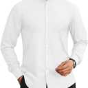 Mens Dress Shirts Wrinkle Free Dress Shirts for Men Long Sleeve Button Down Shirts Banded Collar Shirts (X-Large, All White)