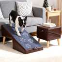 Dog Ramp for Bed and Couch, 13.5" H Foldable Dog Ramp Ottoman for Small Dogs and Cats with 16" Wide Walking Space, Non-Slip Wooden Pet Stairs for Puppies, Small/Large Dogs & Senior Cats