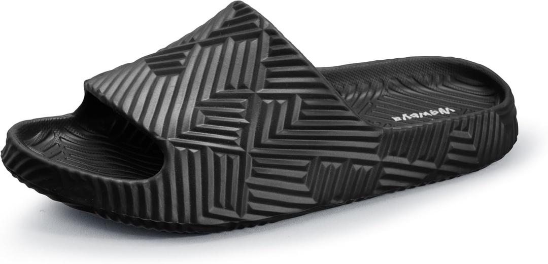 Weweya Slides for Women and Men - Bathroom Shower Shoes - Non Slip House Slippers - Lightweight Beach Sandals (8 Women/6.5 Men, Black)
